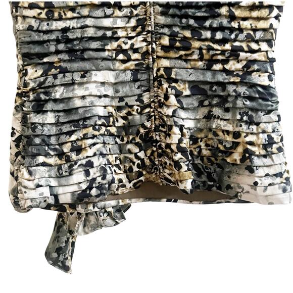 Tadashi Collection Animall Print Silk Pleated Faux Wrap Blouse Ruching Size 10 - Picture 5 of 13